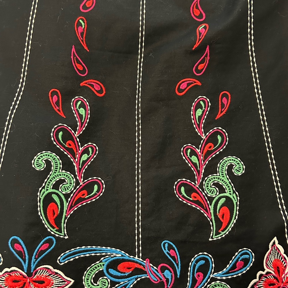 Anthropology Maeve Black Dress with Red and Green Embroidery - Picture 4 of 6